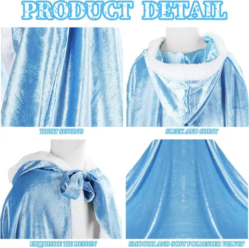 Vista 3 de Capa con capucha de princesa de piel para niñas, disfraz de princesa, ropa de fiesta multicolor para niños de 2 a 10 años, Navidad, carnaval