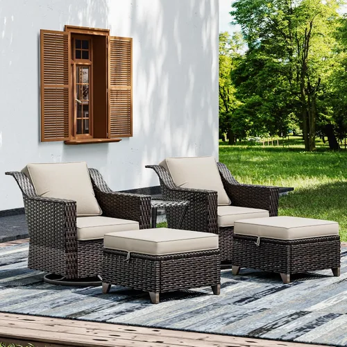 Vista 57 de Joyside Juego de 2 sillas de mimbre para patio, muebles de ratán para exteriores con reposabrazos anchos y cojines gruesos, tamaño grande mejorado