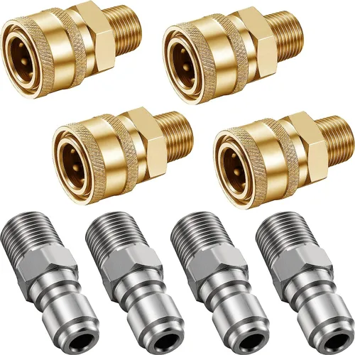 Vista 8 de 2 piezas de 1/4 pulgadas NPT macho lavadora a presión conexión rápida accesorios Adaptadores de presión de acero inoxidable, banda de rodadura