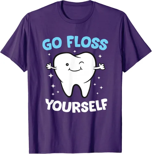 Vista 74 de Camiseta higienista dental, asistente dental, Go Floss Yourself dentista, Negro, S
