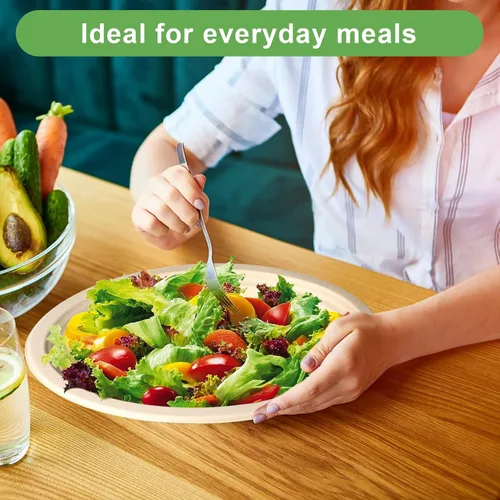 Vista 5 de Platos de papel marrón ecológicos de 12 pulgadas, paquete de 100 platos de cena ovalados compostables resistentes