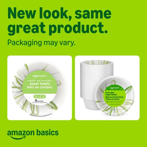 Vista 2 de Amazon Basics - Cuencos de papel para uso diario, 10 onzas, desechables, 70 unidades, color blanco, el embalaje puede variar