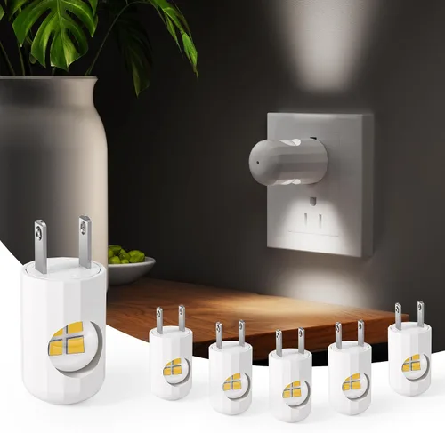 Vista 9 de Paquete de 6 mini luces LED nocturnas enchufables de pared - Del anochecer al amanecer encendido y apagado automático, 2700 K blanco cálido