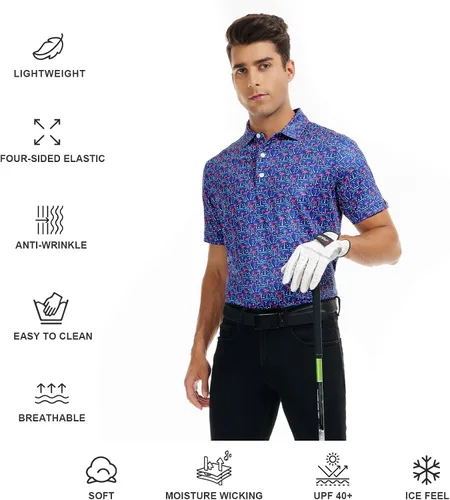 Vista 3 de DEOLAX Camisas de golf para hombre, estilo hawaiano, de moda, absorben la humedad, ajuste seco, camisas polo de manga corta
