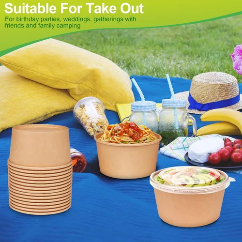 Vista 4 de Greensight Cuencos de papel grandes de 32 onzas con tapas, paquete de 50 unidades, desechables, biodegradables para ensaladas, sopas, alimentos