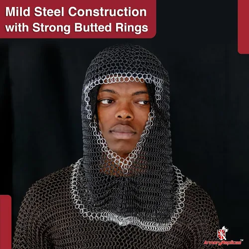 Vista 27 de Armory Replicas Medieval Chainmail Coif Armor, Mild Steel, 18.75 Inches Silver