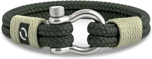 Vista 13 de Pulsera de cuerda para hombre, grillete plateado de acero inoxidable, extremadamente duradera y resistente a los arañazos, impermeable, hecha a Beige