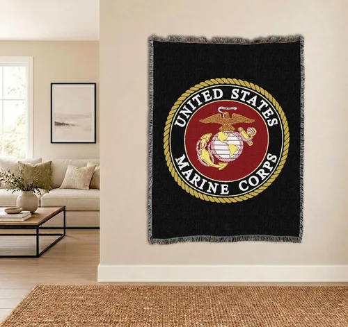 Vista 4 de Pure Country Weavers US Marine Corps - Manta con emblema, tapiz militar de regalo, tejido de algodón, fabricado en los Estados Unidos