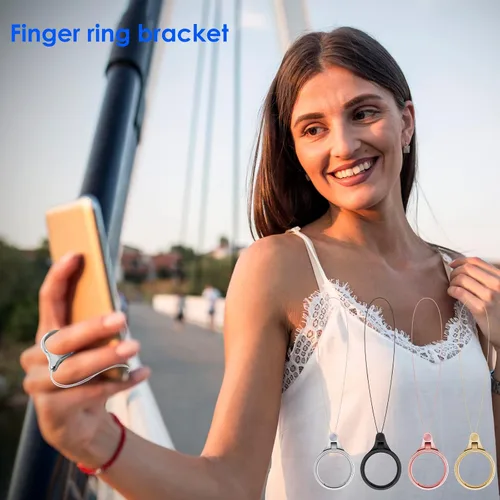 Vista 6 de Cobee Correas de anillo para teléfono celular, 4 soportes para anillos de dedo con soporte y cordón (plata, oro, negro, oro rosa)