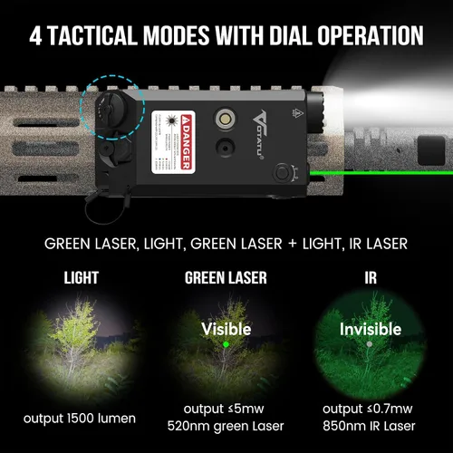 Vista 3 de VOTATU V840 Combo de luz láser, linterna láser verde/IR de 1500 lm para rifle AR, doble láser de una salida, combo de linterna láser con interruptor