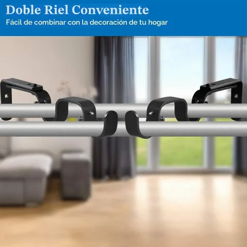 Vista 3 de Soportes de barra de cortina resistentes, soportes ajustables para doble barra, 1 pulgada (2 piezas, negro)