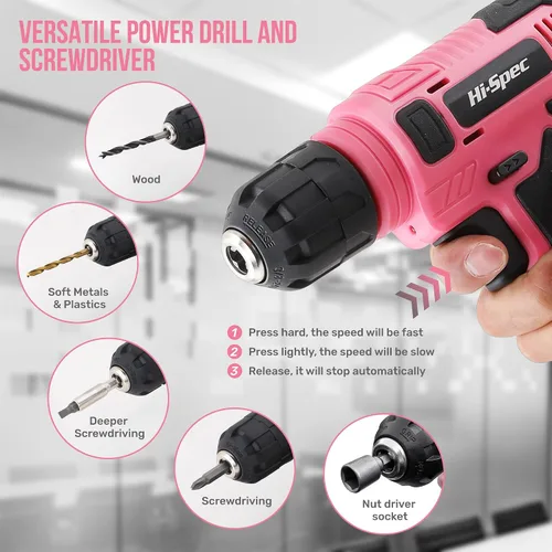 Vista 2 de Hi-Spec Juego de taladro inalámbrico de 8 V y kit de herramientas de Rosa