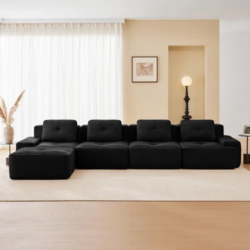 Vista 60 de Sofás modulares sin hueso de 152.8 pulgadas para sala de estar, sofá modular con diván en forma de L, cómodo asiento profundo tapizado de tela