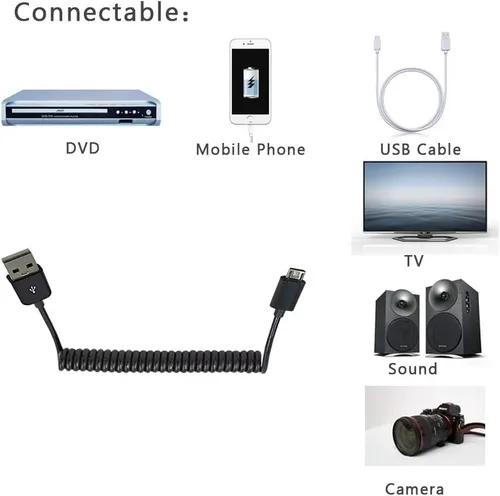 Vista 6 de Cable de expansión USB 2.0 en espiral estándar de 4 a 36 pulgadas, espiral estándar, flexible, tipo A macho a micro B macho, procesadores para USB