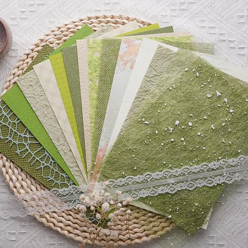 Vista 12 de 15 piezas hechas a mano para álbumes de recortes, papel texturizado para manualidades, hojas A5, mezcla especial para álbumes de recortes, diario
