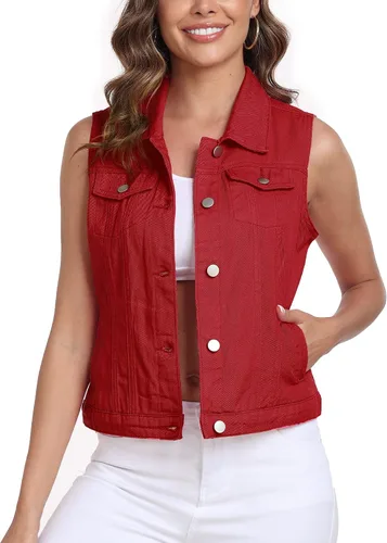Vista 11 de Xeoxarel Chaleco de mezclilla para mujer, chaqueta vaquera sin mangas (XS-XXL)