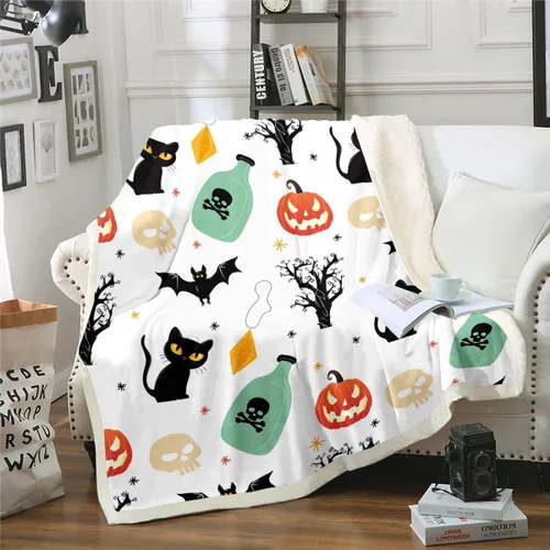 Vista 6 de Erosebridal Manta gótica de murciélagos de Halloween, manta de forro polar blanco y negro de 40 x 50 pulgadas, silueta vintage para niños, sombras
