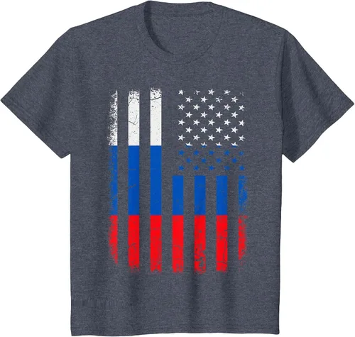 Vista 27 de Russian American Flag Russia America Pride Heritage T-Shirt Asphalt Grey