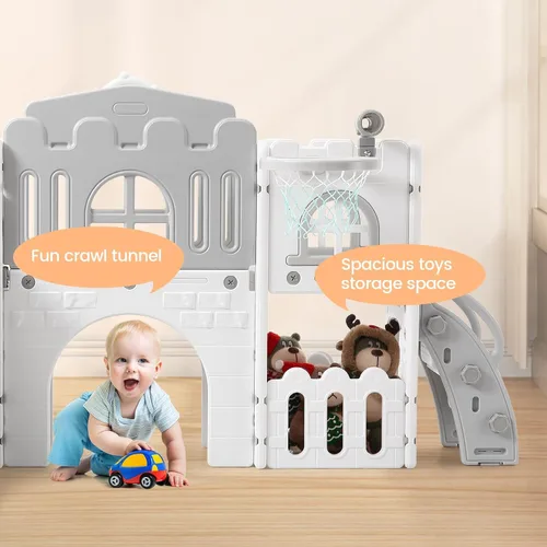 Vista 7 de GarveeLife Zona de juegos interior 8 en 1 para niños pequeños con tobogán: juego de tobogán para bebés para niños pequeños de 1 a 3 años de juego al