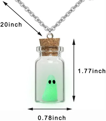 Vista 2 de Collar con colgante de fantasma en una botella, collar de fantasma que brilla en la oscuridad, collar de fantasma, joyería de Halloween para mujeres