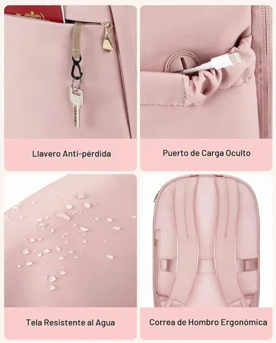 Vista 5 de LIGHT FLIGHT Mochila de viaje para mujer, mochila para laptop de 17.3 Beige