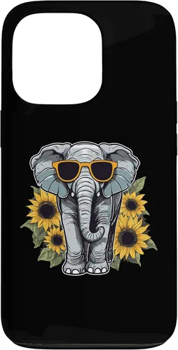 Vista 10 de Elephant with Sunglasses and Sunflowers Case for iPhone 16