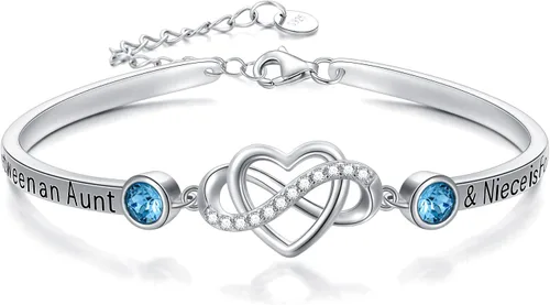 Vista 28 de AOBOCO Pulsera de corazón infinito ajustable de plata de ley 925 para hermana, mejor amiga, hija, mamá, abuela, nieta, nuera, madrina, ahijada