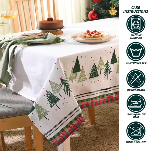 Vista 6 de Folkulture Mantel de Navidad rectangular de 60 x 72 pulgadas para decoración navideña del hogar, tela de algodón estilo granja, mantel rectangular