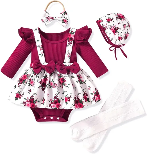 Vista 98 de Unutiylo Ropa de bebé recién nacida prematura con tirantes, traje de otoño e invierno, traje de manga larga con volantes