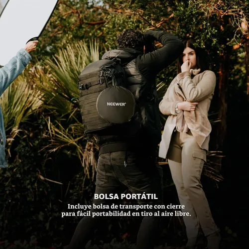 Vista 8 de NEEWER, reflector de luz de 22"/56cm con abrazadera y empuñaduras manuales, reflector de fotografía plegable de 5 en 1 con múltiples discos