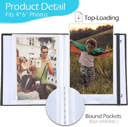 Vista 3 de Tinlade Álbum de fotos pequeño de 10 piezas de 4 x 6 pulgadas, 26 páginas transparentes con capacidad para 52 imágenes, cubierta de lino, libro