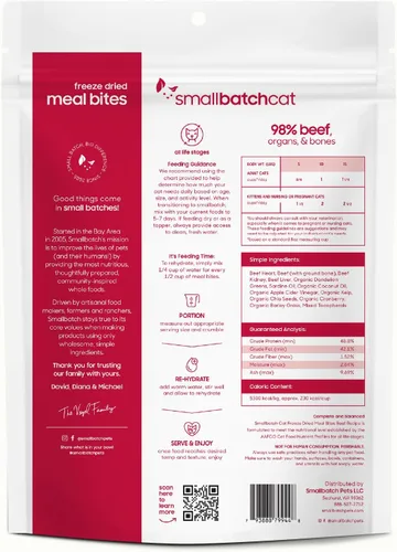 Vista 8 de smallbatch Alimento crudo liofilizado para gatos, bocados de alimentos estables en conservación, receta de carne, comida o adorno alto en proteínas