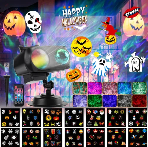 Vista 8 de Proyector de Luces de Halloween y Navidad para Exteriores, 14 Diapositivas HD Más Brillantes (Onda Oceánica 3D + Patrones) Luces de Proyector