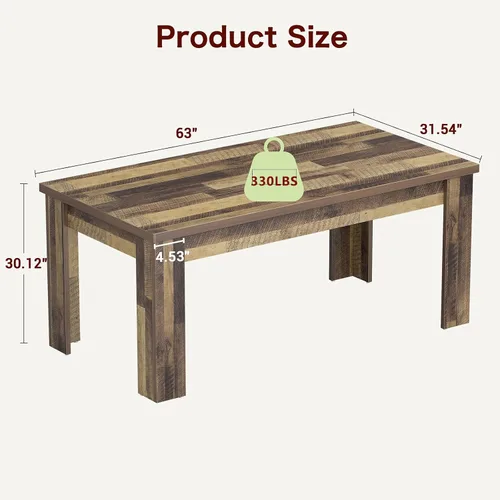 Vista 2 de CABIHOME Mesa de comedor rectangular de 63 pulgadas para 4-6, mesa de cocina grande de granja, marco resistente, 4 patas triangulares estables, mesa