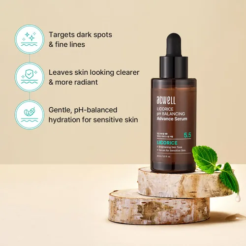 Vista 3 de ACWELL Licorice pH Balancing Advanced Facial Serum Ampolla – Cuidado de manchas oscuras y tonos desiguales con niacinamida, suero diario hidratante