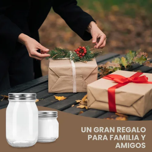 Vista 5 de HOXHA Paquete de 2 tarros de vidrio de boca regular Mason, tarros de vidrio transparente de 16 oz con tapas para sellar, tarros de conservas