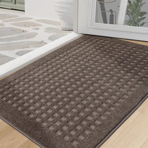 Vista 11 de BEQHAUSE Tapetes para puerta de 20 x 32 pulgadas, tapete antideslizante de punto gofre, de perfil bajo, resistente a la suciedad y absorbente, Beige