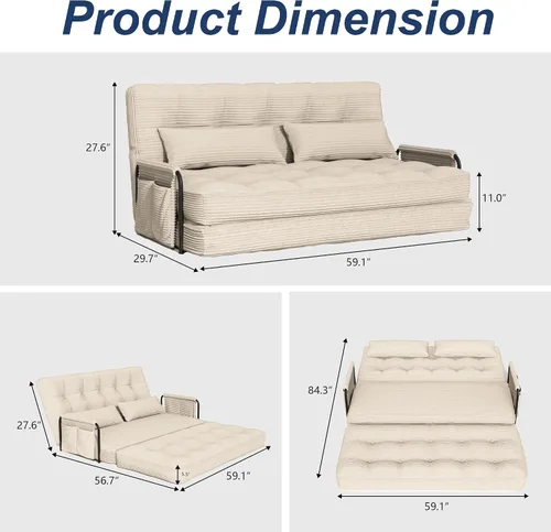 Vista 2 de Kullavik Sofá cama futón,Sofá cama convertible,Sofás deshuesados plegables Beige