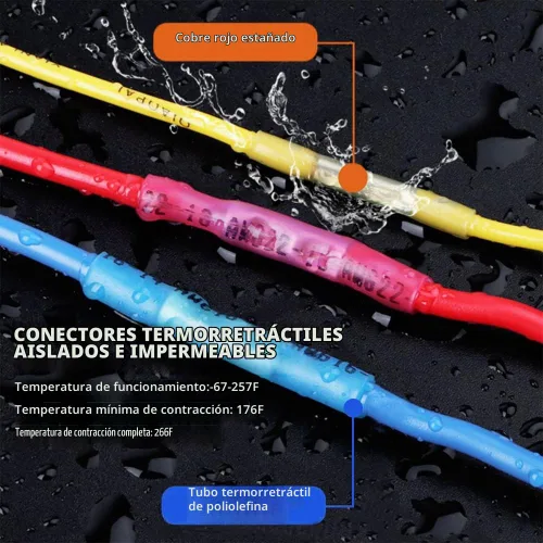 Vista 6 de 66 piezas de kit de conectores de tope termorretráctiles, conectores de empalme de alambre de crimpado eléctricos marinos automotrices aislados