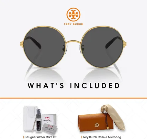 Vista 5 de Tory Burch TY6096 - Gafas de sol redondas para mujer + paquete con kit de gafas de diseñador iWear