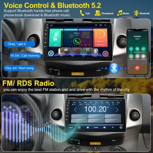 Vista 5 de Radio estéreo de coche 4G+64G para Toyota RAV4 2007-2012, Carplay inalámbrico y Android Auto con Android 13 compatible con Bluetooth/Control