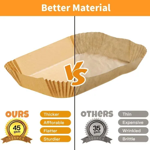 Vista 5 de Revestimientos desechables para freidora de aire para Ninja Airfryer: 125 piezas de papel pergamino rectangular de 8.7x5.5" para freidora de aire