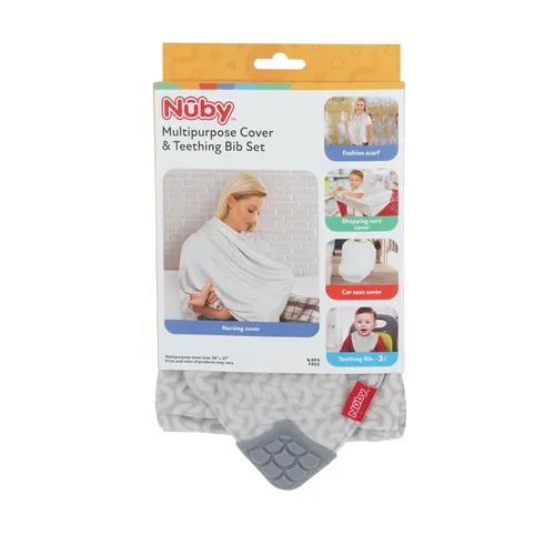 Vista 6 de Nuby Funda de lactancia 5 en 1 con babero de dentición de más de 3 meses, gris