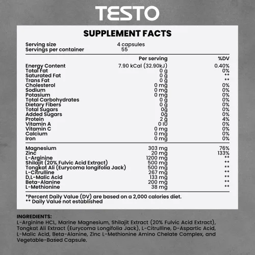 Vista 2 de COURA Testo Booster y multivitamínico para hombres, 220 cápsulas (55 porciones), con shilajit, zinc, magnesio, L-arginina y citrulina, soporte