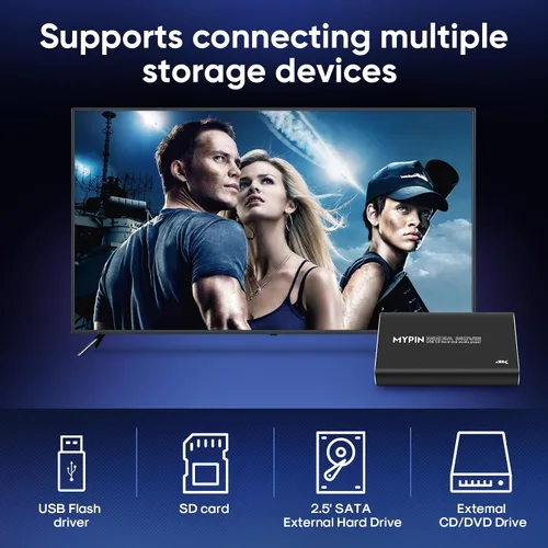 Vista 4 de 4K@30hz USB3.0 HDMI Media Player Soporte 2.5 "SATA HDD con HDMI/AV/salida óptica, reproductor MP4 H.265 portátil para videos/música/fotos desde
