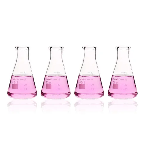Vista 14 de Frascos Erlenmeyer de boca estrecha de vidrio, Vol.2000ml, 3.3 Borosilicato con graduación impresa, LVC010