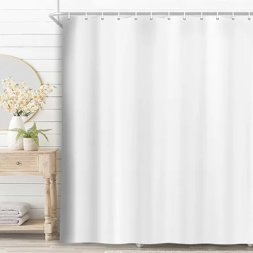 Vista 2 de JAWO Cortina de ducha de 72 x 72 pulgadas, tela de poliéster impermeable para baño, spa y hotel, cortinas de baño de tela blanca lavables a máquina