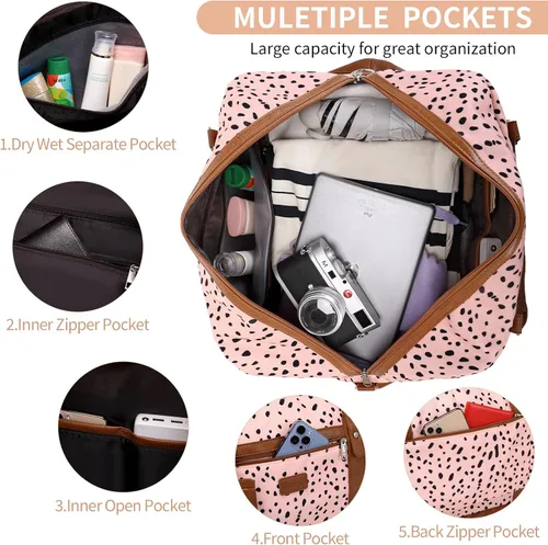 Vista 4 de Wogarl Bolsas de fin de semana para mujer, bolsa de lona grande para la noche, bolsas de viaje