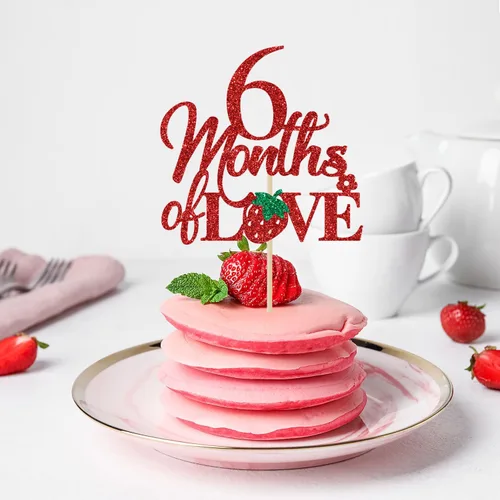 Vista 3 de Decoración para pastel de 6 meses de amor, decoraciones de pastel de cumpleaños de 6 meses, 1/2 camino a uno, decoraciones de medio cumpleaños