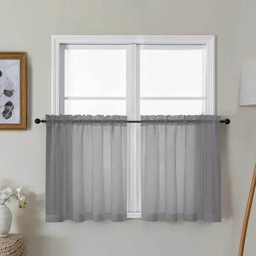 Vista 84 de Gwine Cortinas transparentes negras de 108 pulgadas de largo Negro